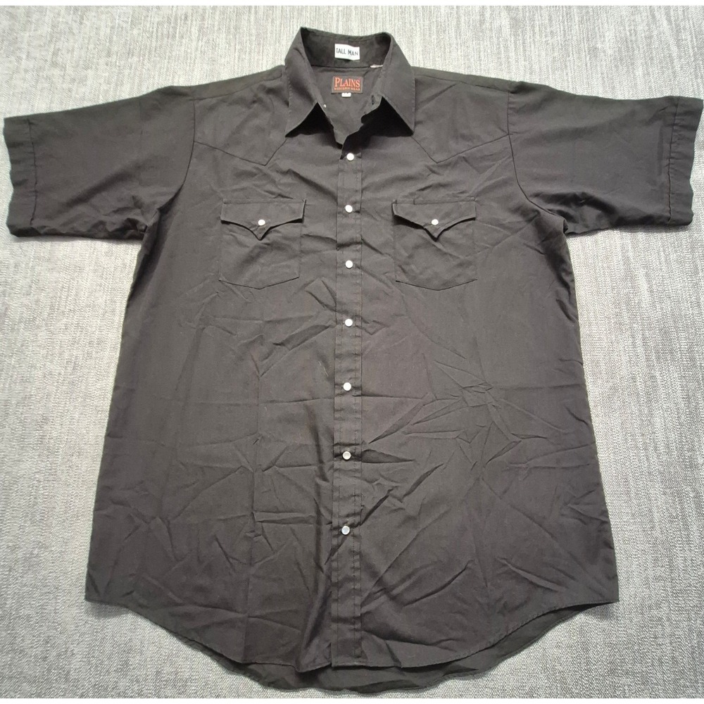 Plains Western Wear Tall Man brown pearl snap button short sleeve shirt LT